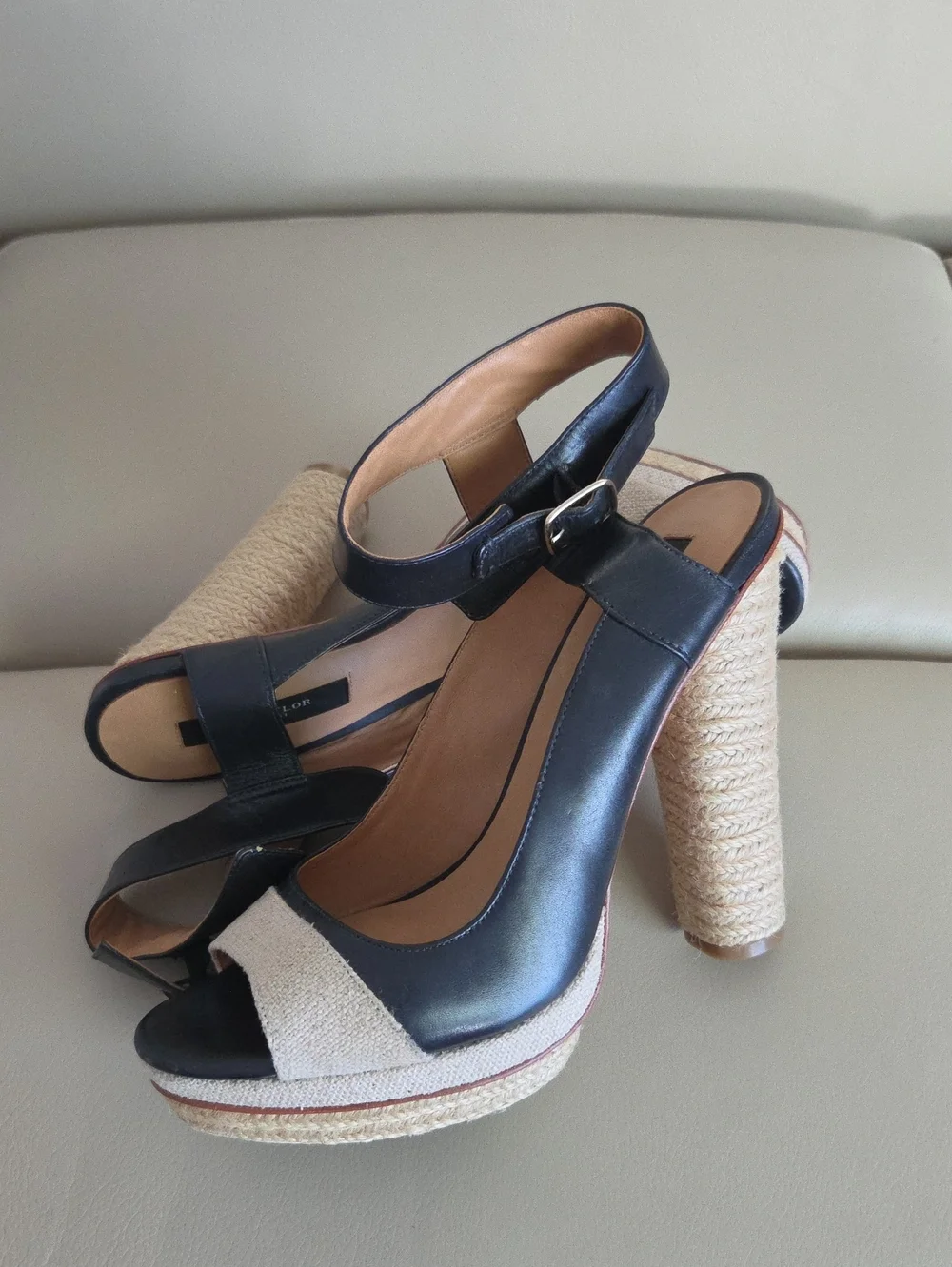 Ann Taylor Blue / Beige Leather and Natural Rope Platform Slingbacks Size 8M